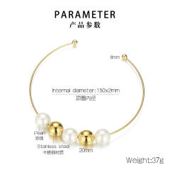 Personality imitation pearl ball bead stainless steel cuff choker necklace