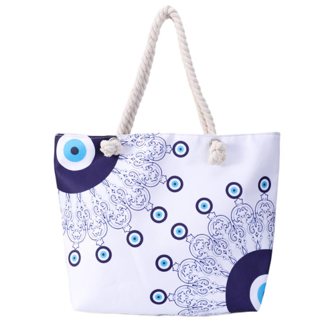 Hot sale evil eye series canvas large tote bag beach bag