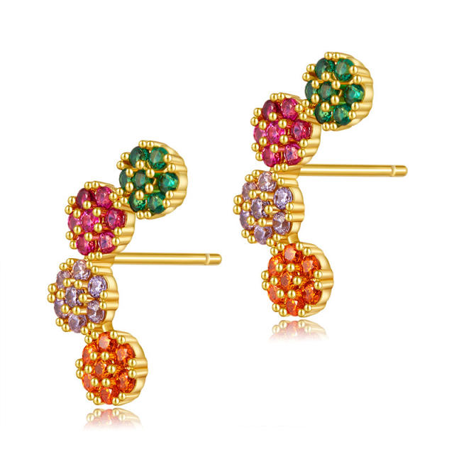 18K real gold plated rainbow cz ball shape copper studs earrings