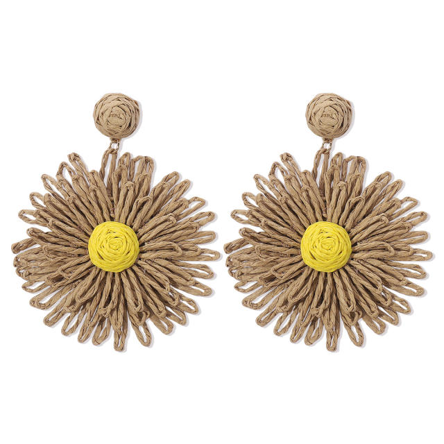 Summer straw flower dangle beach earrings