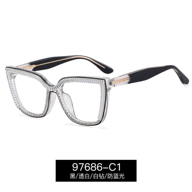 Delicate diamond frame women blue light reading glasses