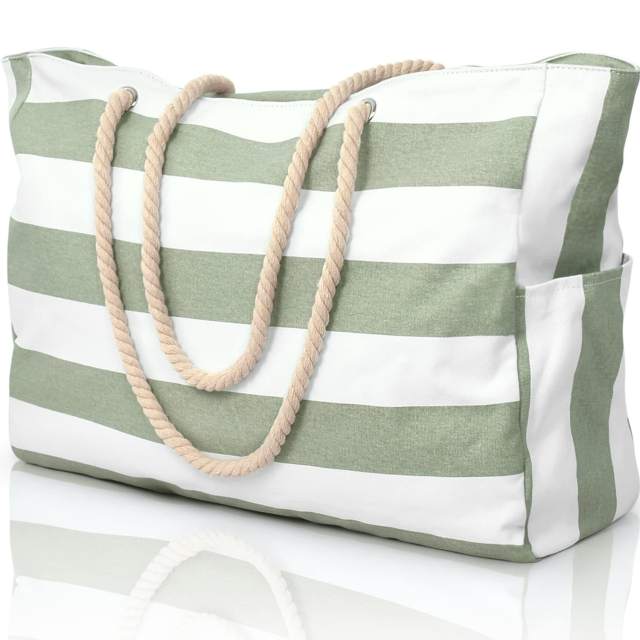 Large size striped pattern canvas women tote bag beach tote bag