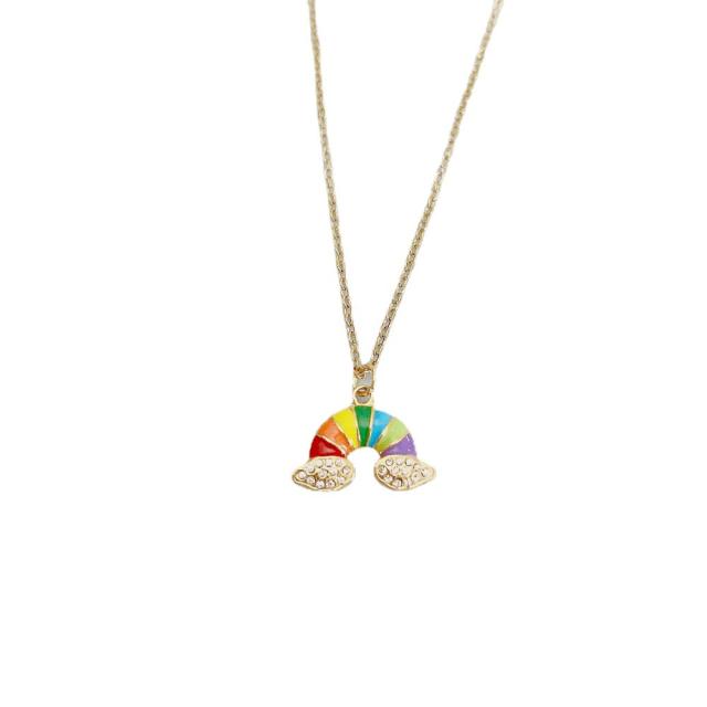 Dainty colorful enamel bee rainbow dainty stainless steel necklace