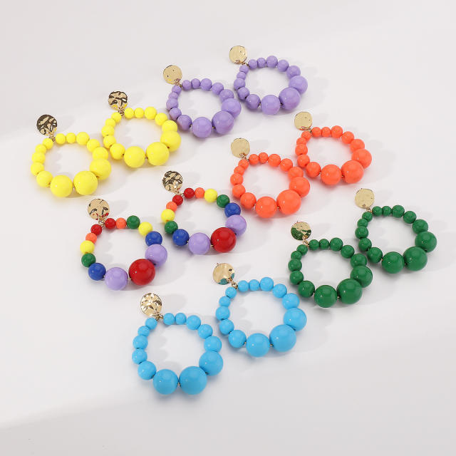 Creative candy color ball bead circle dangle earrings beach earrings