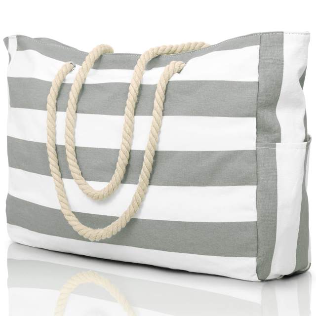 Large size striped pattern canvas women tote bag beach tote bag