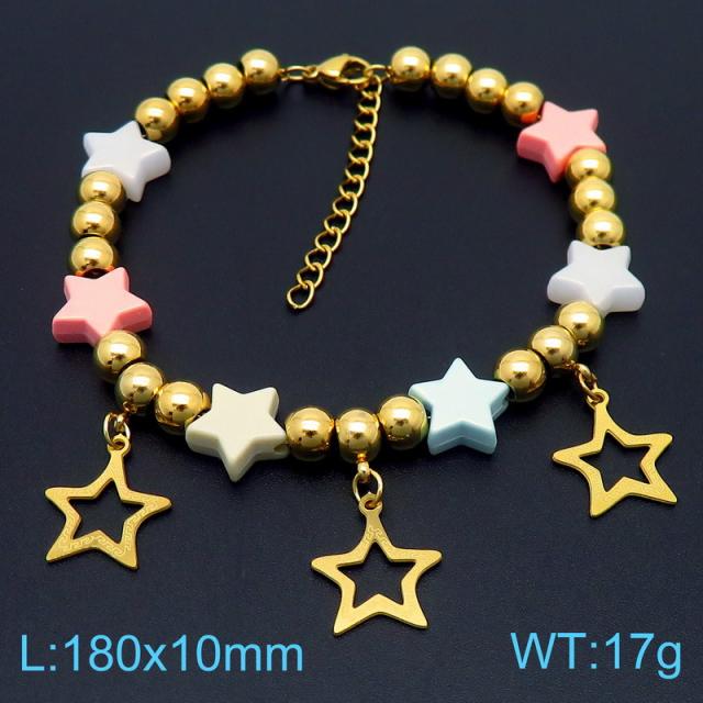 Summer colorful bead stainless steel heart star charm stainless steel bracelet