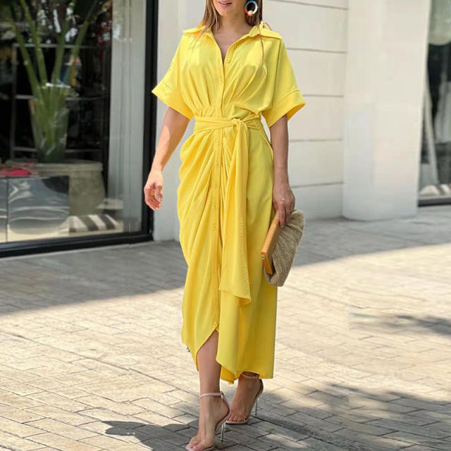 Plain color maxi shirt dress for women