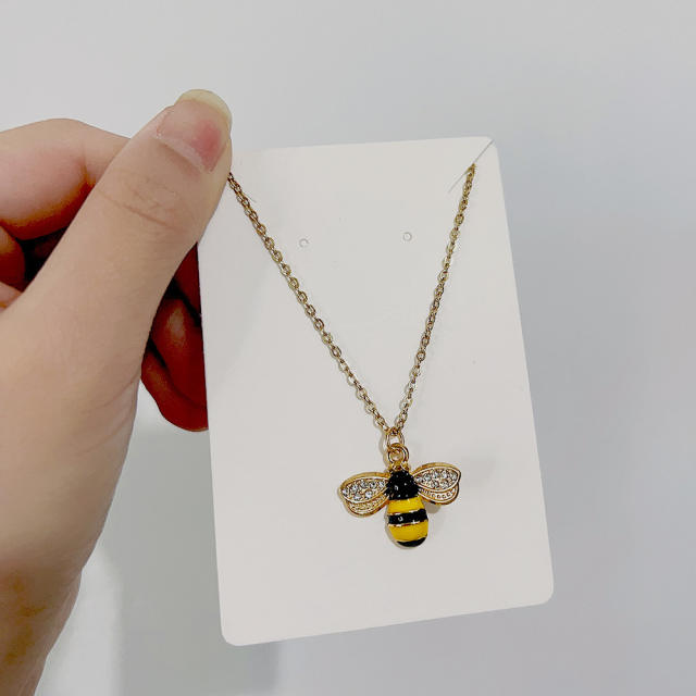 Dainty colorful enamel bee rainbow dainty stainless steel necklace