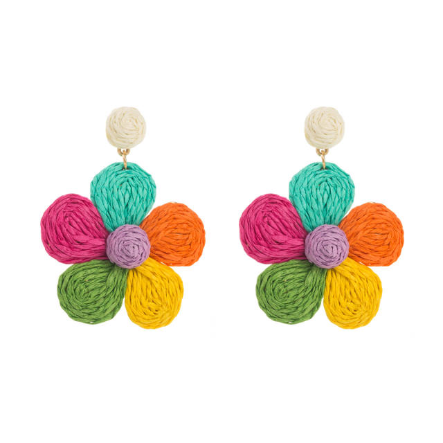 Summer colorful straw flower dangle beach holiday earrings