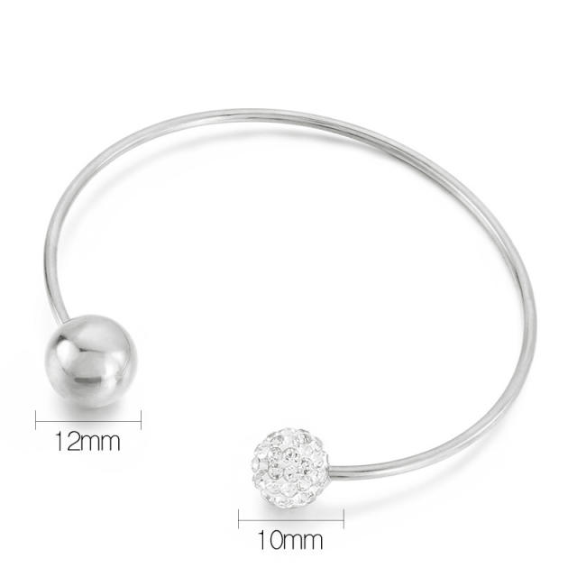 Elegant diamond ball stainless steel cuff bangle
