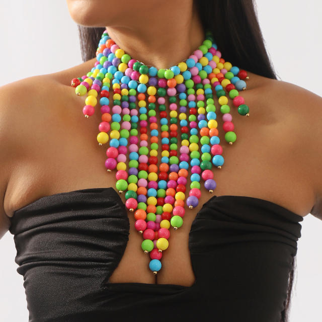 Boho chunky colorful ball bead long necklace body necklace