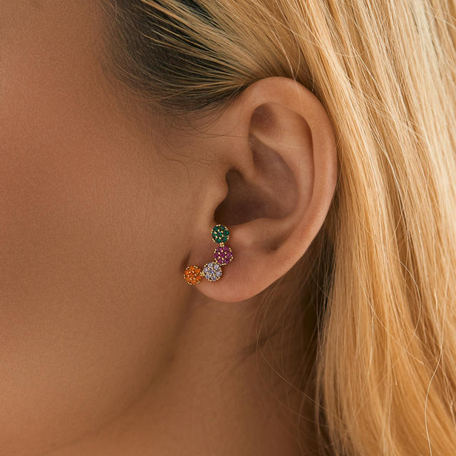 18K real gold plated rainbow cz ball shape copper studs earrings