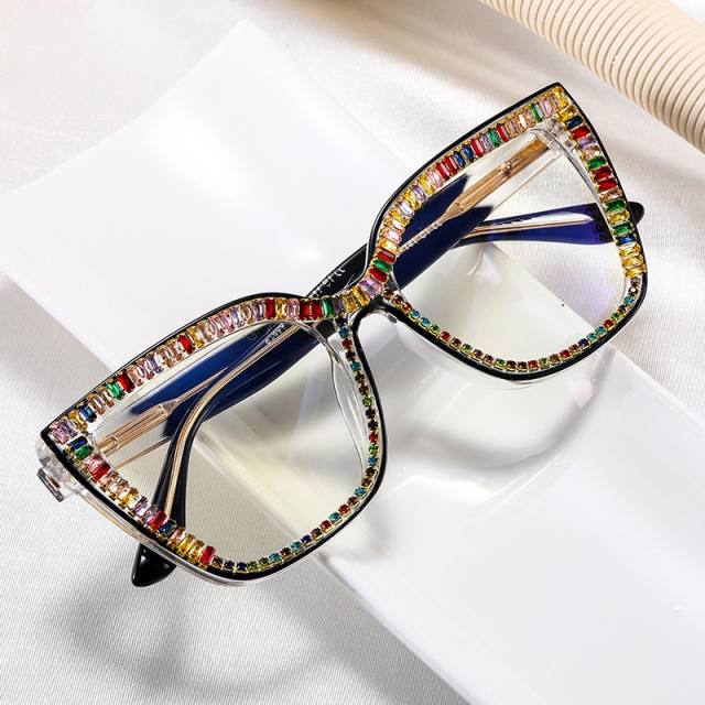 Delicate diamond frame women blue light reading glasses