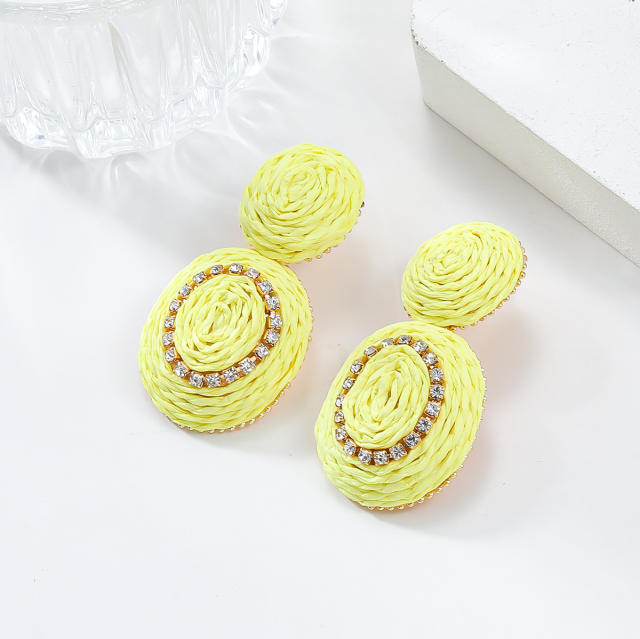 Spring summer colorful straw ball shape women earrings