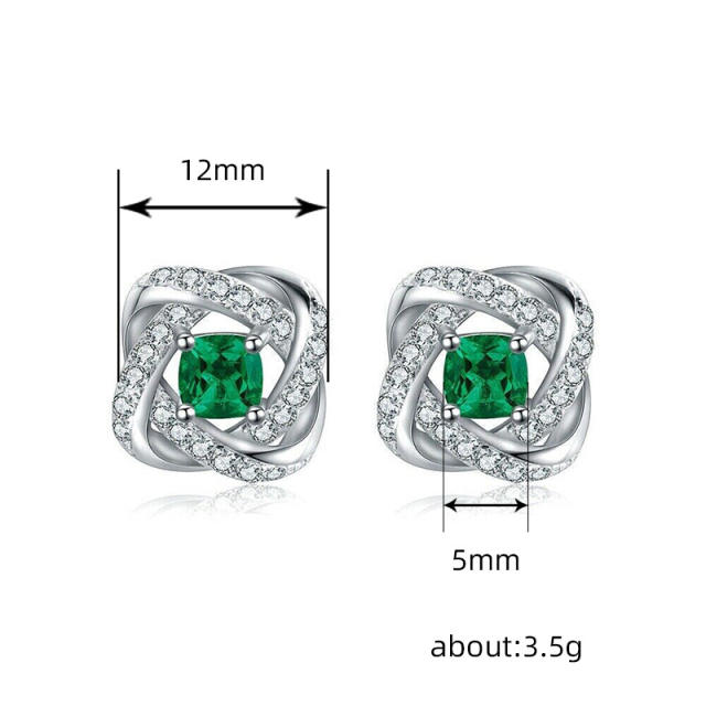 Delicate emerald statement diamond copper studs earrings
