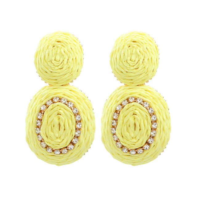 Spring summer colorful straw ball shape women earrings