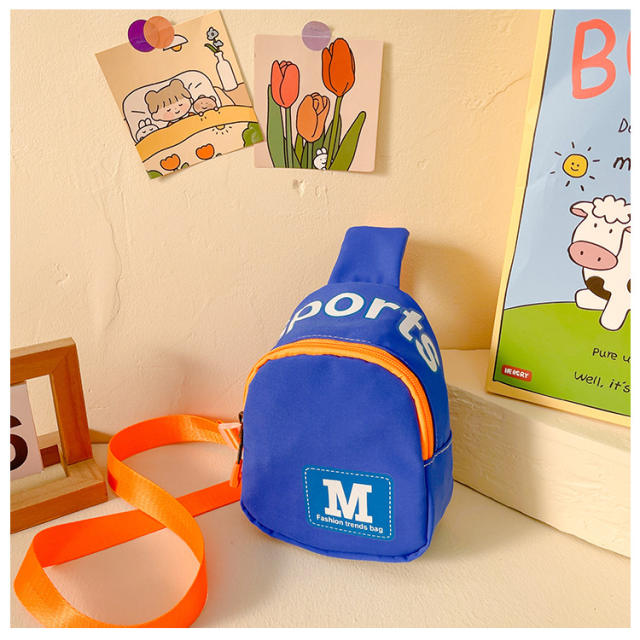 Fashionable M letter coloful sling bag for kids