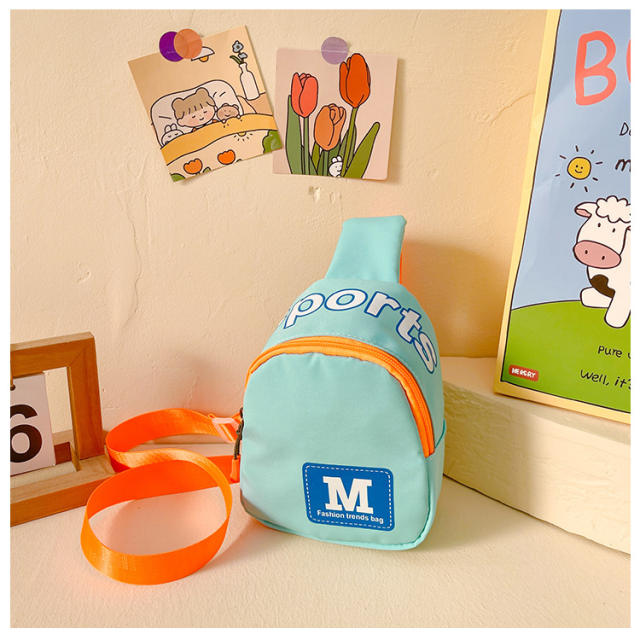 Fashionable M letter coloful sling bag for kids