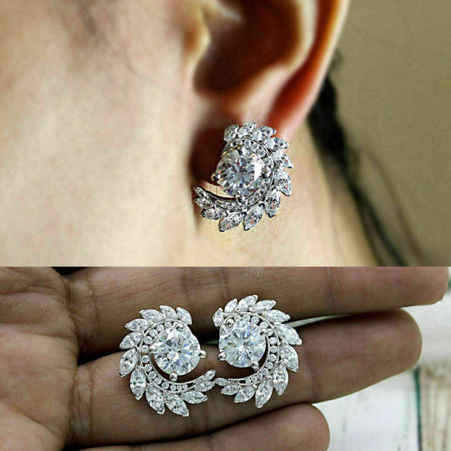 Super shiny full diamond copper material studs earrings