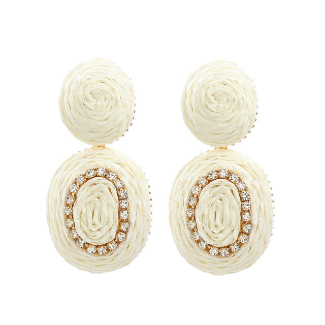 Spring summer colorful straw ball shape women earrings