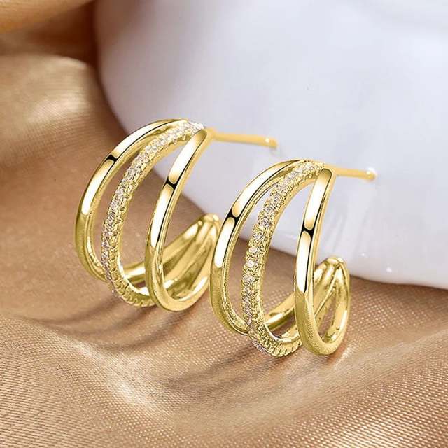 Chic three line open hoop copper earrings