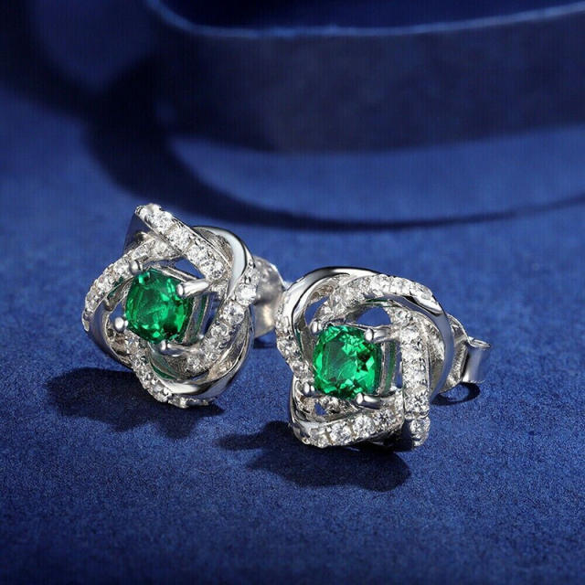 Delicate emerald statement diamond copper studs earrings