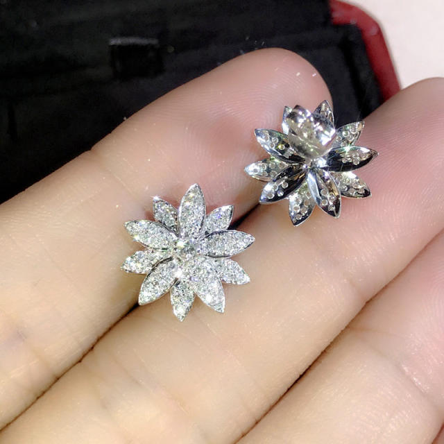 Delicate diamond snowflake studs earrings