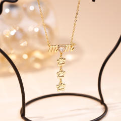 Delicate mom letter paw print engrave letter stainless steel chain necklace
