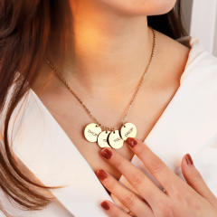 Hot sale engrave letter round piece charm stainless steel necklace