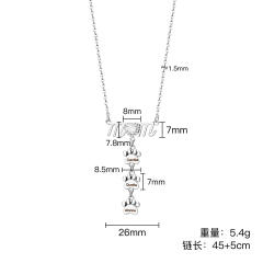 Delicate mom letter paw print engrave letter stainless steel chain necklace