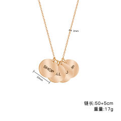 Hot sale engrave letter round piece charm stainless steel necklace