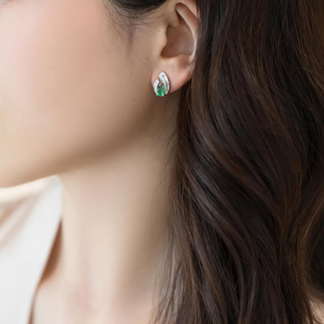 Delicate emerald statement copper studs earrings