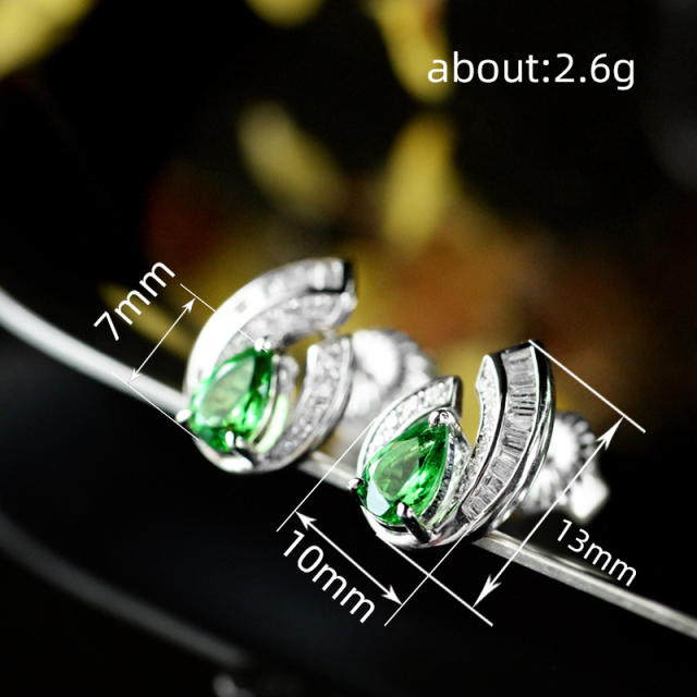 Delicate emerald statement copper studs earrings