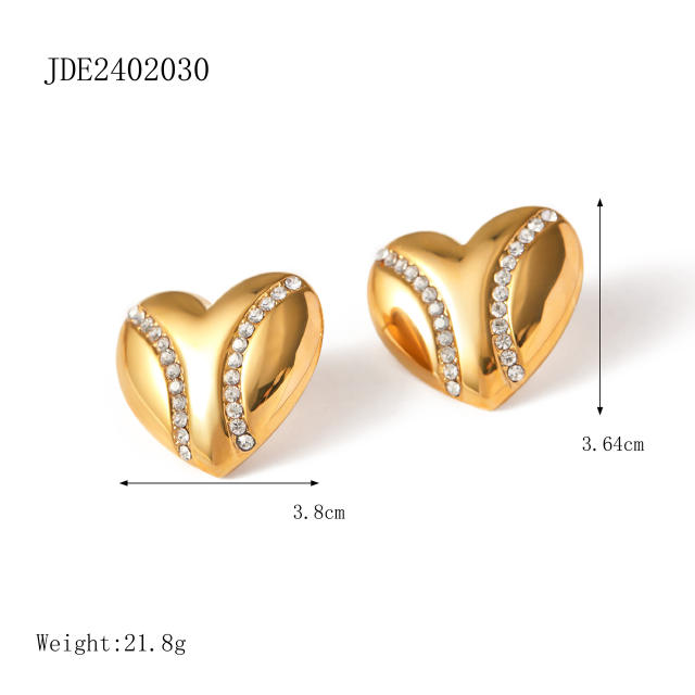 Designer diamond line geometric heart square stainless steel earrings collection