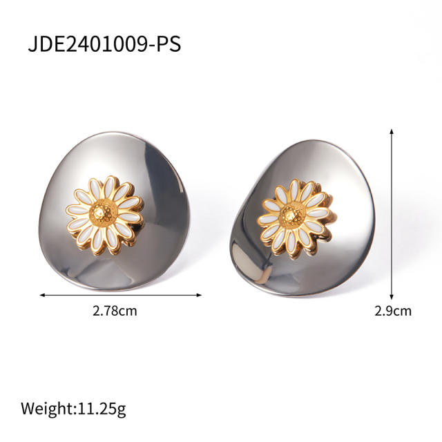 Desiger enamel daisy flower stainless steel studs earrings