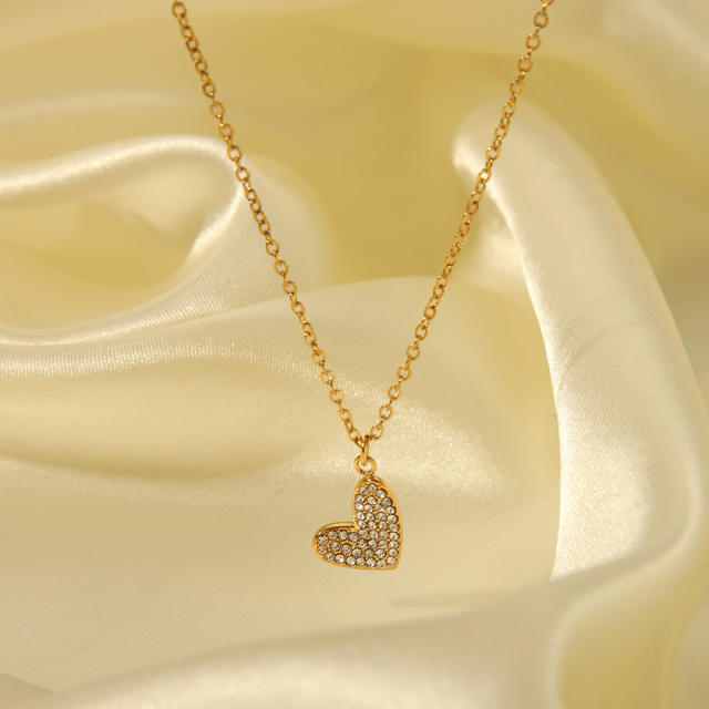 Sweet diamond heart stainless steel dainty necklace earrings rings set