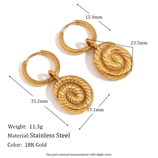 18KG Unique sprial snail shape stainless steel necklace set