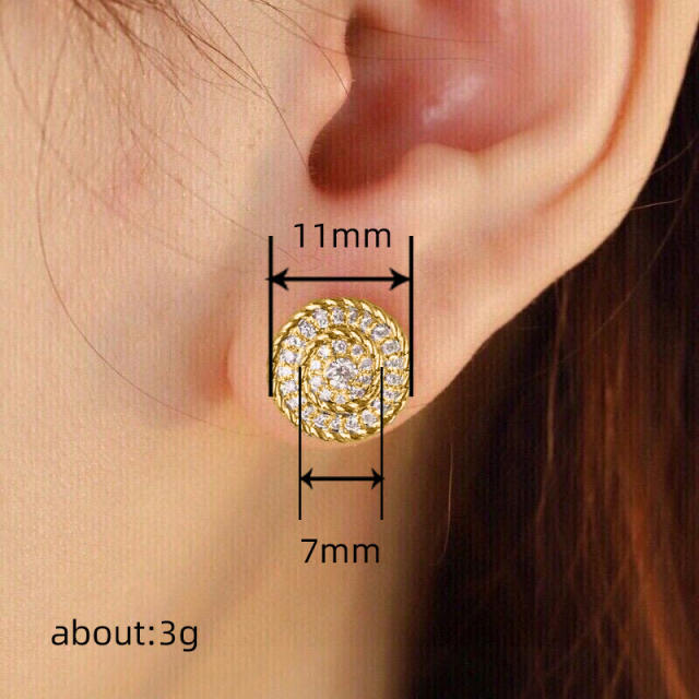 Hot sale easy match diamond button copper studs earrings