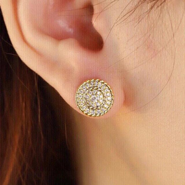 Hot sale easy match diamond button copper studs earrings