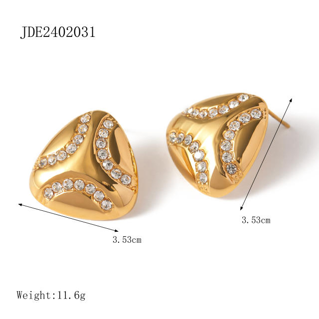 Designer diamond line geometric heart square stainless steel earrings collection