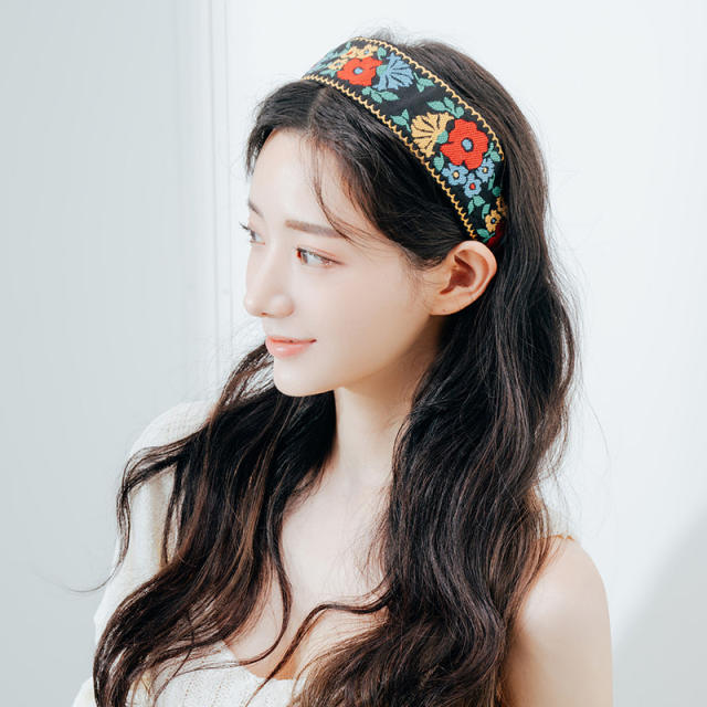 Boho embroidery flowers headband collection