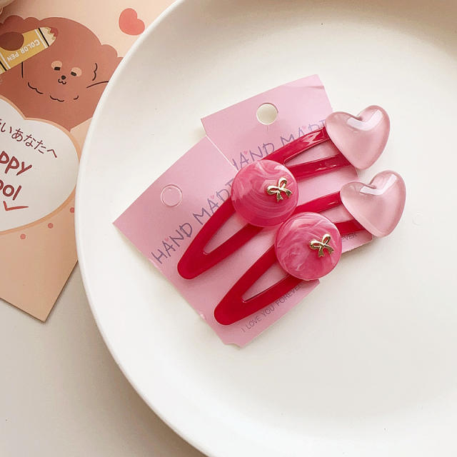 Sweet princess heart acrylic hair clips set for kids