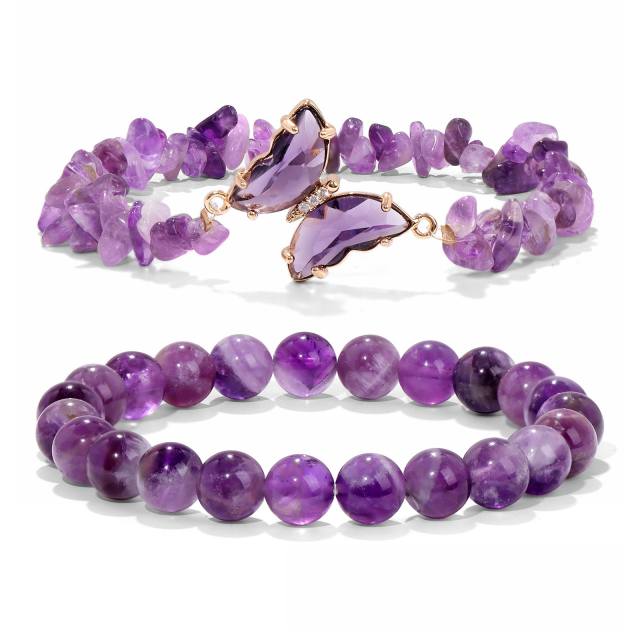 Hot sale crystal stone beaded butterfly bracelet set