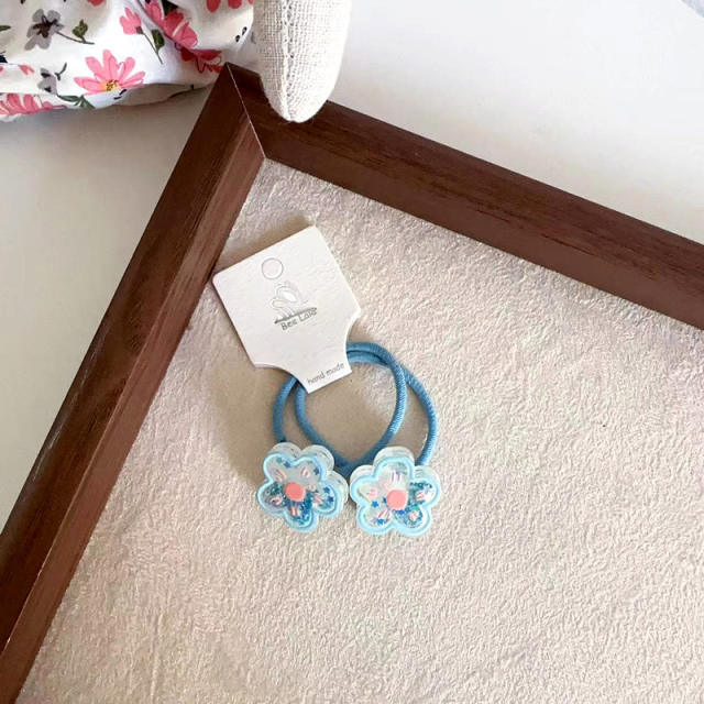 Sweet blue color plaid bow flower hair clips for kids
