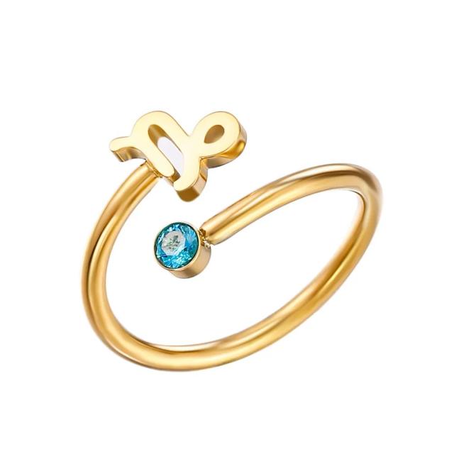 INS delicate birthstone zodiac symbol stainless steel adjustable rings