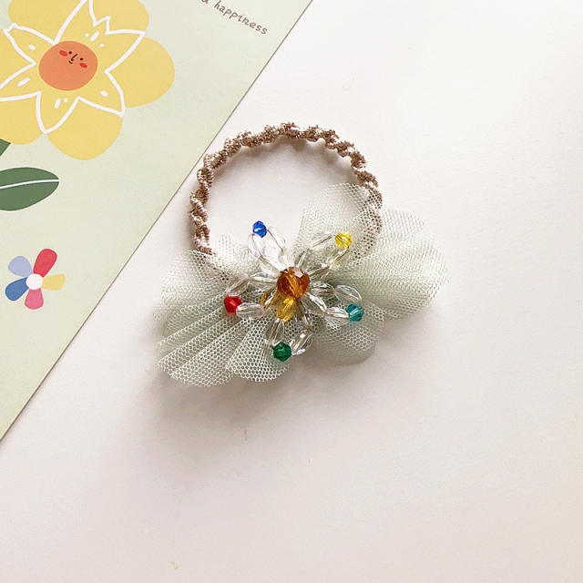 Spring summer crystal beaded flower bow snap hair clips for kids