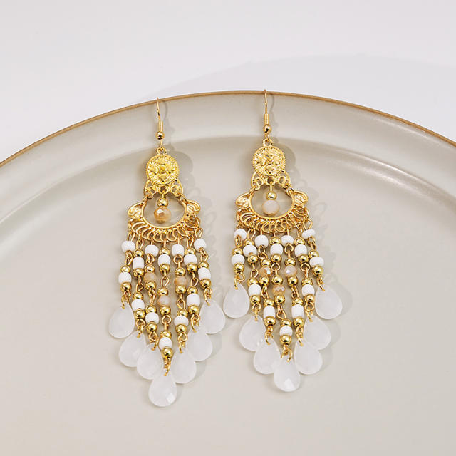 Vintage boho colorful bead tassel women earrings