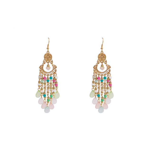 Vintage boho colorful bead tassel women earrings