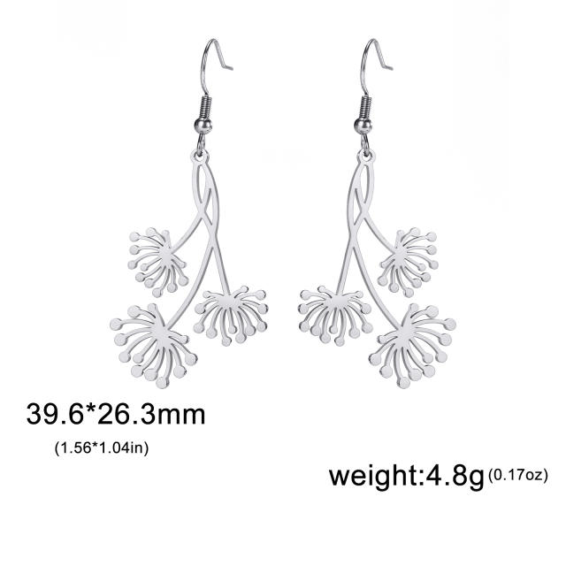 Boho dandelion design stainless steel earrings