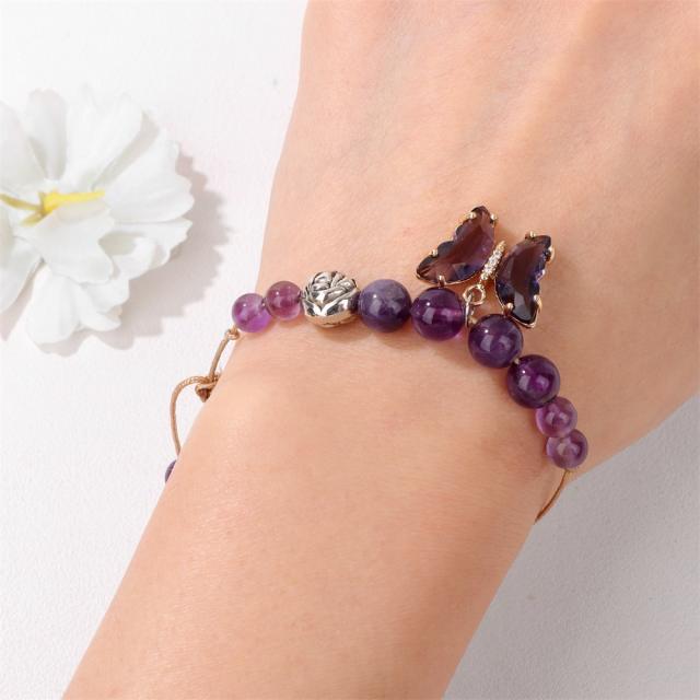 Hot sale natural stone beaded butterfly charm bracelet with card